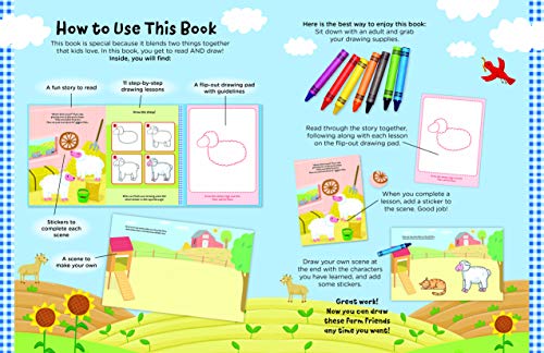 Watch Me Read and Draw: On the Farm: A step-by-step drawing & story book - Includes flip-out drawing pad and more than 30 stickers