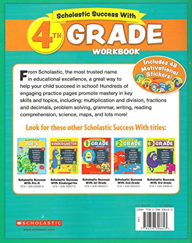 NEW 2018 Edition Scholastic - 4th Grade Workbook with Motivational Stickers